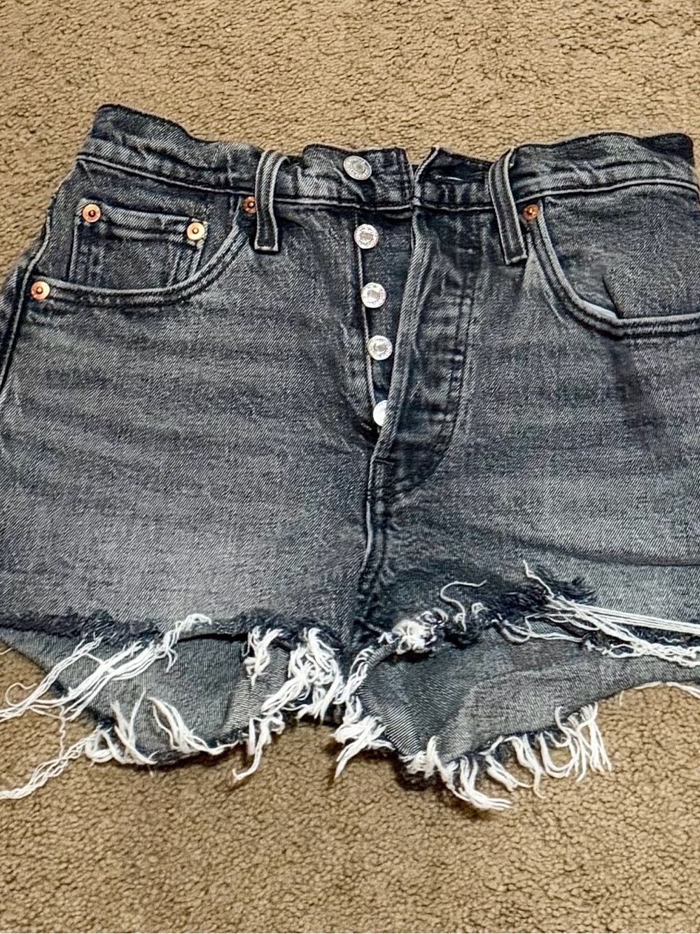Levi's Black Washed Distressed Button-Fly Jean Shorts